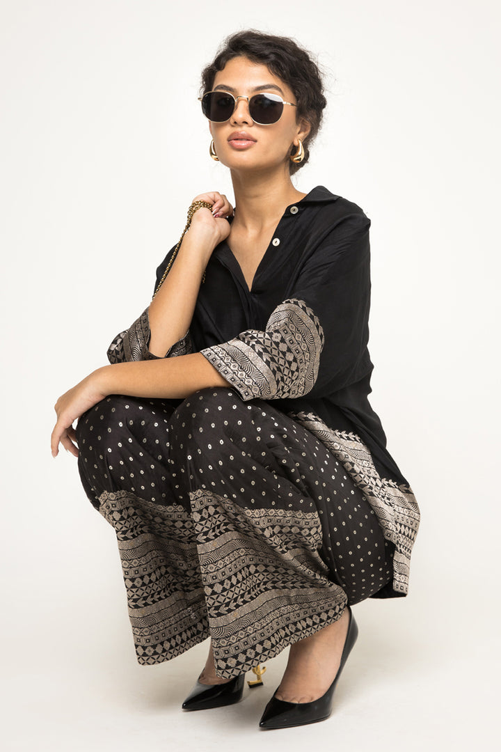 Jeha-Silk Shirt With Brocade Detail Paired With Statement Brocade Pants