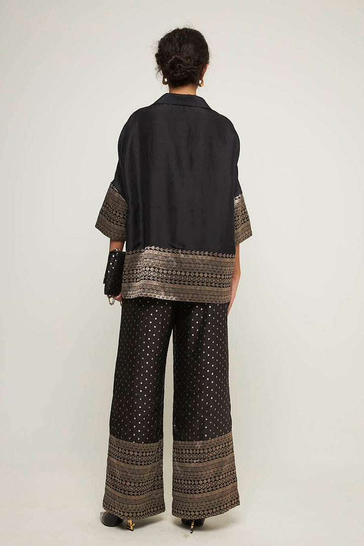 Jeha-Silk Shirt With Brocade Detail Paired With Statement Brocade Pants