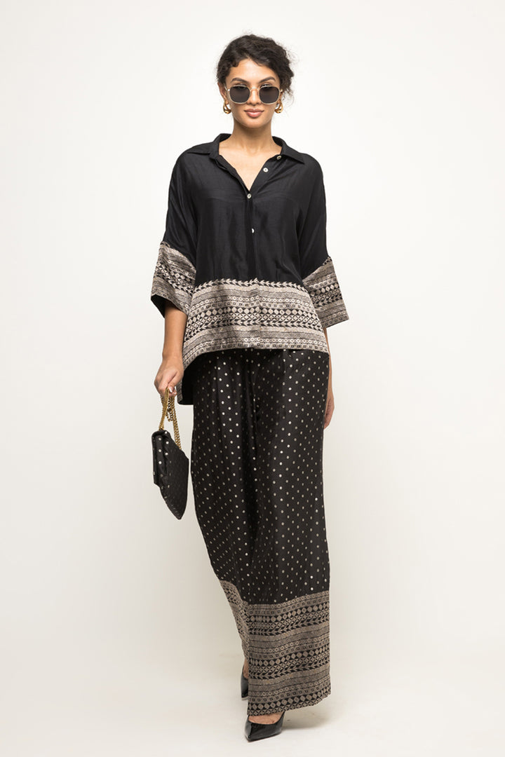 Jeha-Silk Shirt With Brocade Detail Paired With Statement Brocade Pants