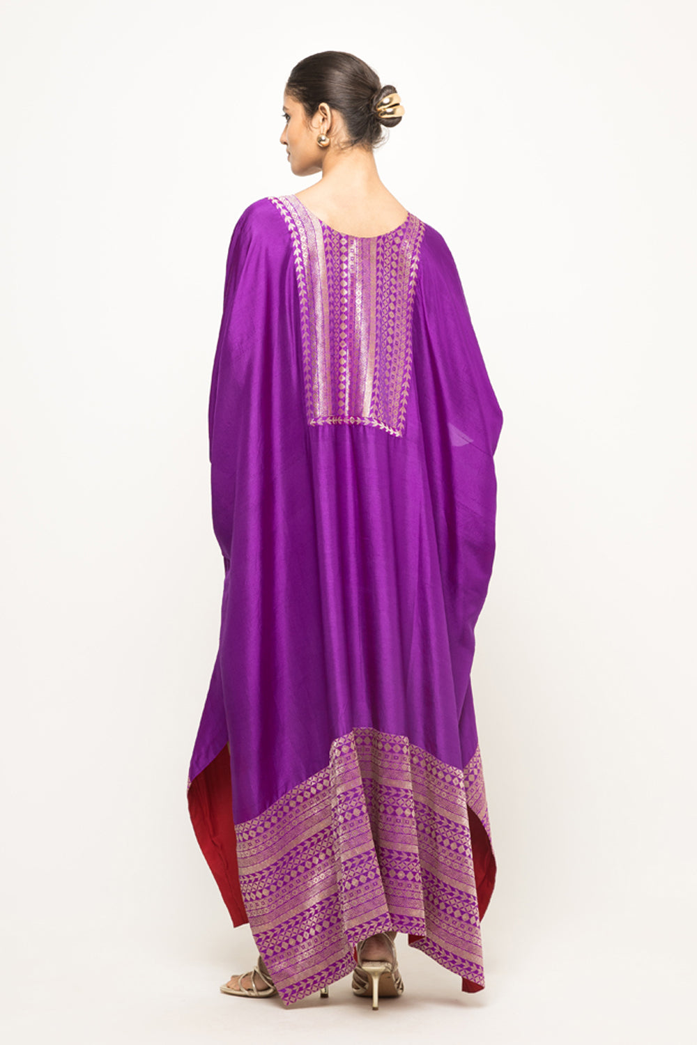 Siya-Silk Kaftan With Brocade Detail (Purple)