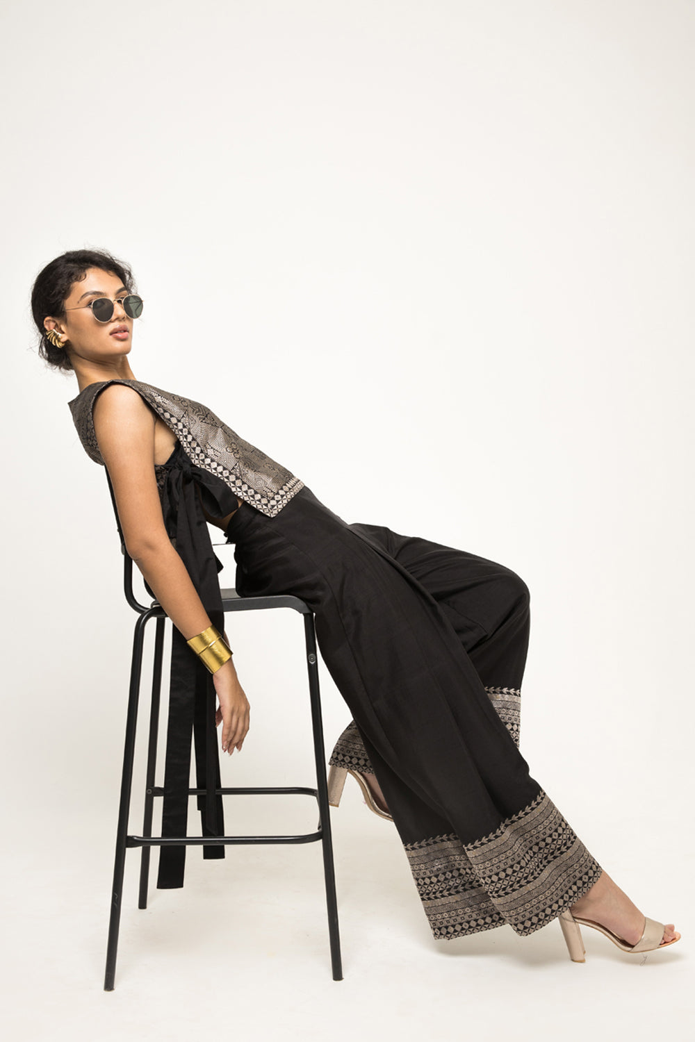 Joli-Metallic Brocade Bib With Pant Set