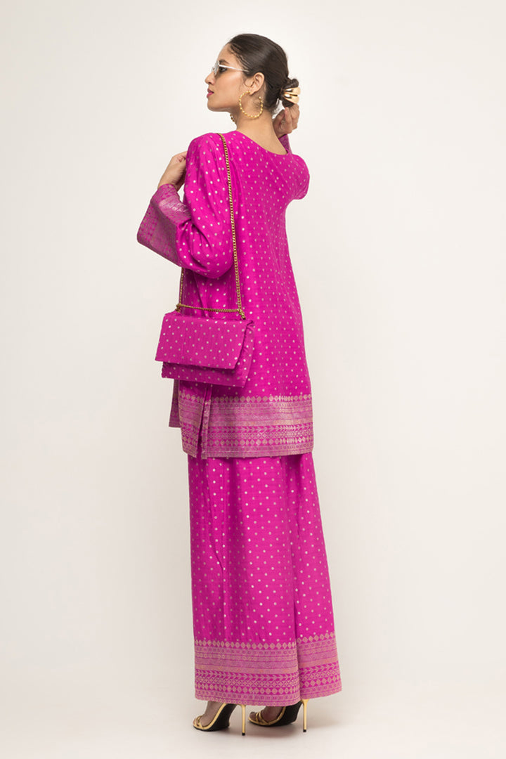 Sitara-Dotted Silk Kurta Set (Pink)
