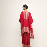 Triya-Assymetrical Benerasi Silk Kurta & Pants set with Brocade Detail (Red)