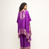 Triya-Asymmetrical Benerasi Silk Kurta & Pants set with brocade detail (Purple)