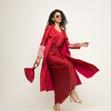 Alaya-Brocade Trench Jacket paired with matching twist Dress (Red)