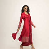 Alaya-Brocade Trench Jacket paired with matching twist Dress (Red)