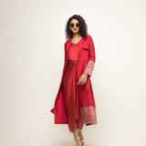 Alaya-Brocade Trench Jacket paired with matching twist Dress (Red)