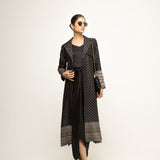 Alaya-Brocade Trench Jacket paired with matching twist Dress (Black)