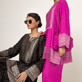 Sitara-Dotted Silk Kurta set with Benerasi Brocade weave border details (Black)