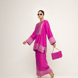 Sitara-Dotted Silk Kurta set with Benerasi Brocade weave border details (Pink)