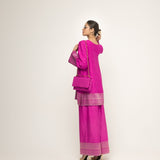 Sitara-Dotted Silk Kurta set with Benerasi Brocade weave border details (Pink)