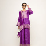 Sitara-Dotted Silk Kurta set with Benerasi Brocade weave border details (Purple)