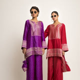 Sitara-Dotted Silk Kurta set with Benerasi Brocade weave border details (Purple)