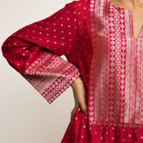 Sitara-Dotted Silk Kurta set with Benerasi Brocade weave border details (Red)