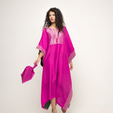 Siya-Silk Kaftan with Brocade detail (Pink)