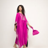 Siya-Silk Kaftan with Brocade detail (Pink)