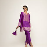 Tara-Dotted Brocade detail silk Kurta with dhoti set (Purple)