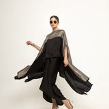 Devi-Statement Silk Cape with Brocade detail and Skirt set (Black)