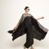 Devi-Statement Silk Cape with Brocade detail and Skirt set (Black)