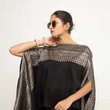 Devi-Statement Silk Cape with Brocade detail and Skirt set (Black)