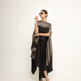 Devi-Statement Silk Cape with Brocade detail and Skirt set (Black)