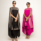 Devi-Statement Silk Cape with Brocade detail and Skirt set (Black)