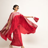 Devi-Statement Silk Cape with Brocade detail and Skirt set (Red)