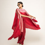 Devi-Statement Silk Cape with Brocade detail and Skirt set (Red)