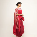 Devi-Statement Silk Cape with Brocade detail and Skirt set (Red)