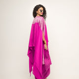 Devi-Statement Silk Cape with Brocade detail and Skirt set (Pink)