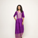 Sayra-Statement Silk Jumpsuit with Brocade detail (Purple)