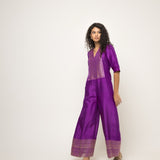 Sayra-Statement Silk Jumpsuit with Brocade detail (Purple)