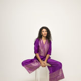 Sayra-Statement Silk Jumpsuit with Brocade detail (Purple)