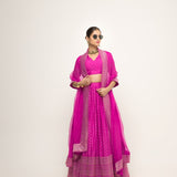 Fuschia Pink Dotted Brocade lehenga set