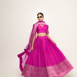 Fuschia Pink Dotted Brocade lehenga set