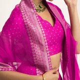 Fuschia Pink Dotted Brocade lehenga set