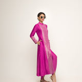 Rani-Long Dotted statement Brocade Jacket- Dhoti Set (Pink)