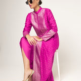 Rani-Long Dotted statement Brocade Jacket- Dhoti Set (Pink)