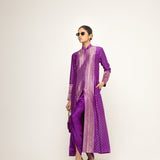 Rani-Long Dotted Statement Brocade Jacket - Dhoti Set (Purple)