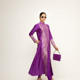 Rani-Long Dotted Statement Brocade Jacket - Dhoti Set (Purple)