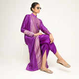 Rani-Long Dotted Statement Brocade Jacket - Dhoti Set (Purple)