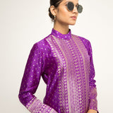 Rani-Long Dotted Statement Brocade Jacket - Dhoti Set (Purple)