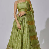 Pista Green Chanderi Silk Zari Lehenga Set