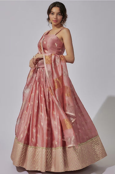 Pastel Pink Chanderi Silk Zari lehenga Set