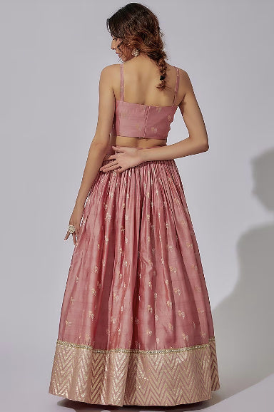 Pastel Pink Chanderi Silk Zari lehenga Set