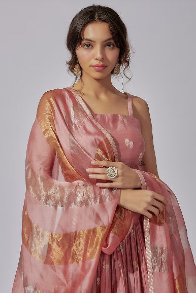 Pastel Pink Chanderi Silk Zari lehenga Set