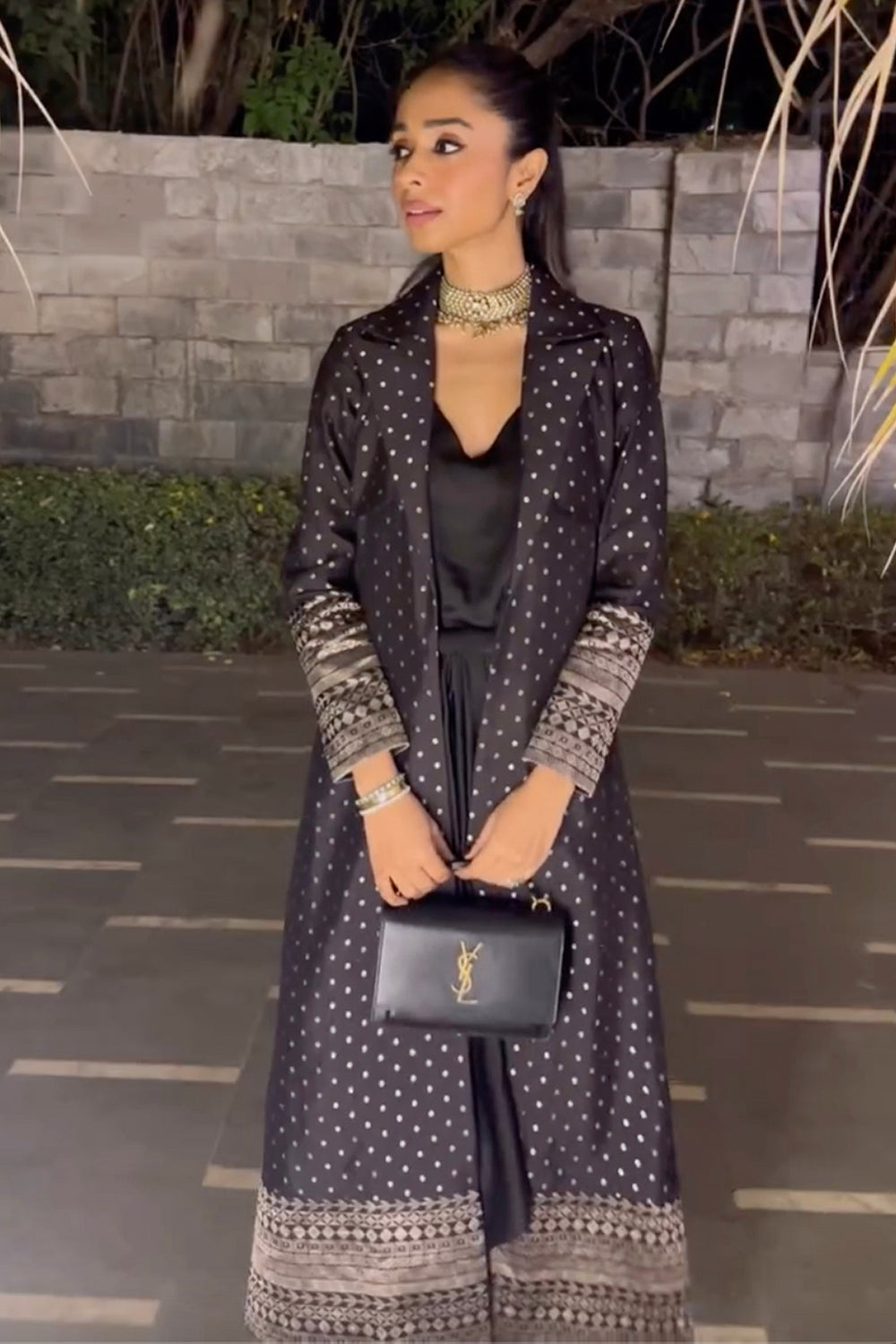 Smriddhi Sibal In Our Alaya-Brocade Trench Jacket Paired With Matching Twist Dress (Black)