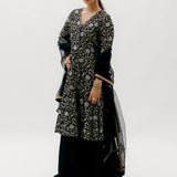 Black Silk Kalidaar Kurta Set