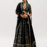 Black Benarasi Multi Kali Lehenga Set