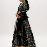 Black Benarasi Multi Kali Lehenga Set